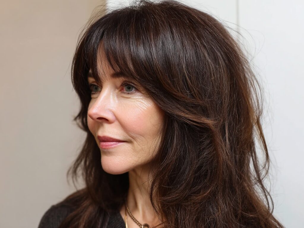coupe-cheveux-mi-long-degrade-effile-avec-frange-50-ans