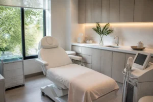Salle de consultation médicale moderne équipée pour une séance d emsculpt sans chirurgie