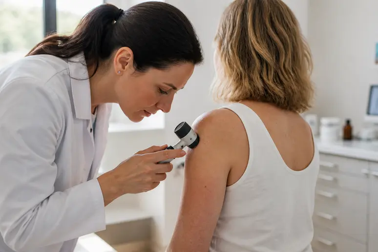 Examen dermatologique de la peau pour identifier les manifestations cutanées liées à malassezia