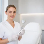 Un professionnel examine un appareil de microneedling avis négatif dans un cabinet lumineux
