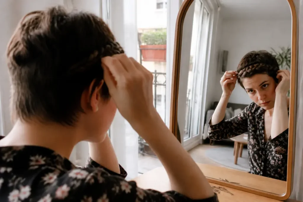Tuto rapide pour réaliser soi-même une élégante tresse en couronne sur des cheveux courts