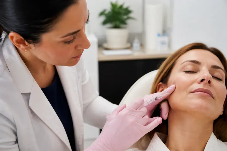 Médecin effectuant des micro-injections d'acide hyaluronique pour un protocole skinbooster prix résultats avis